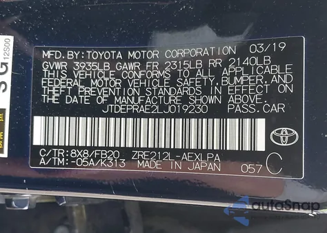 2020 Toyota Corolla Le из США, поврежденный, VIN JTDEPRAE2LJ019230